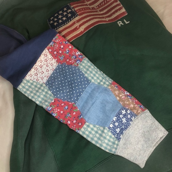 Polo Ralph Lauren Green and Blue Patchwork Crewneck Sweatshirt American flag - Picture 4 of 12
